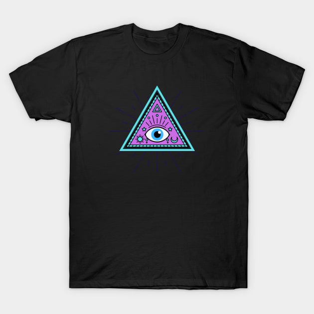 All Seeing eye - light blue and purp with blue eye T-Shirt by Just In Tee Shirts